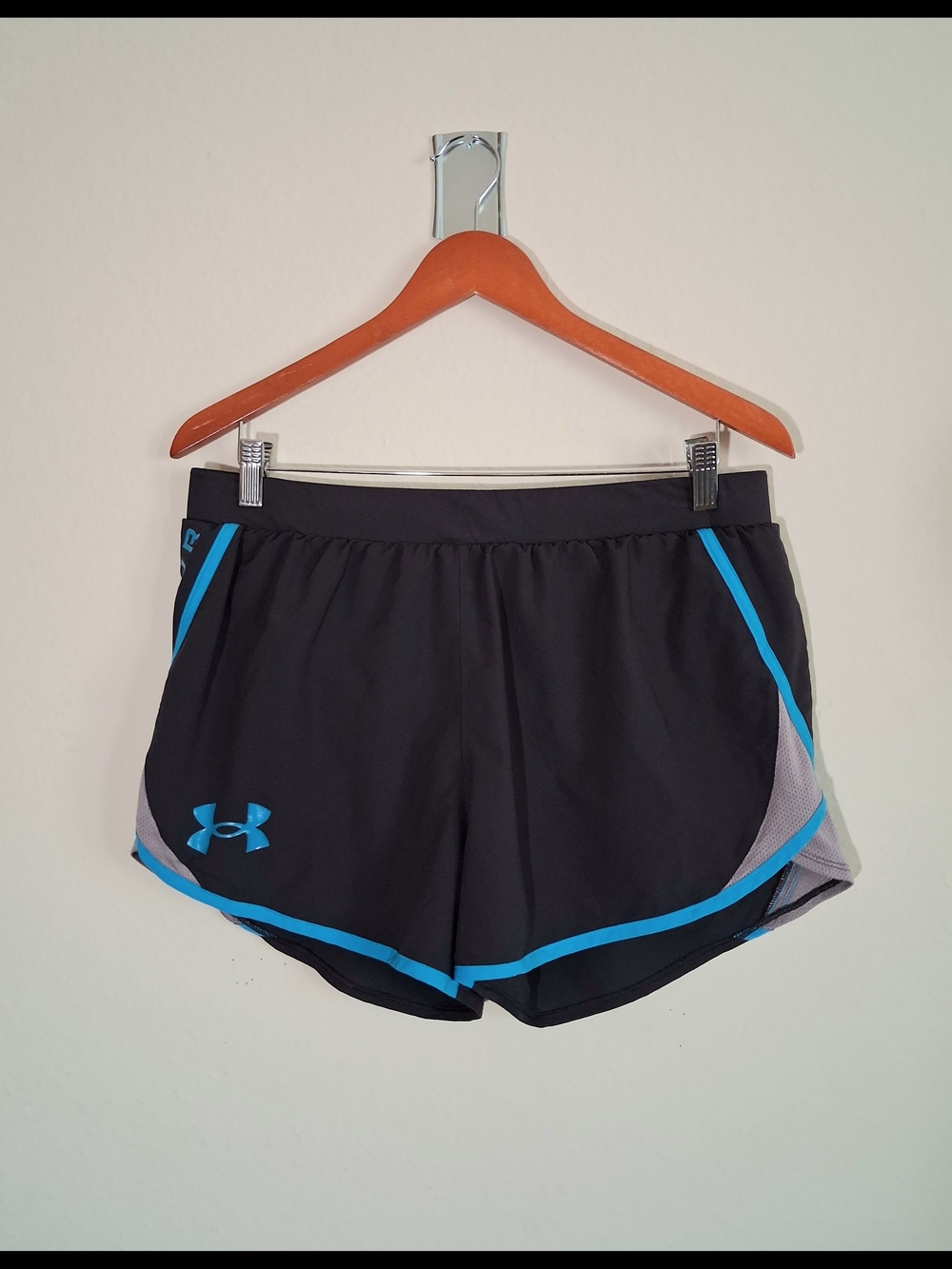 Under Armour Women’s Black Athletic Shorts with Blue Trim
